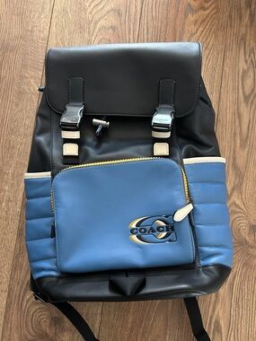 Coach Two-Tone Men's Backpack in Black, Light Blue and Yellow Accent